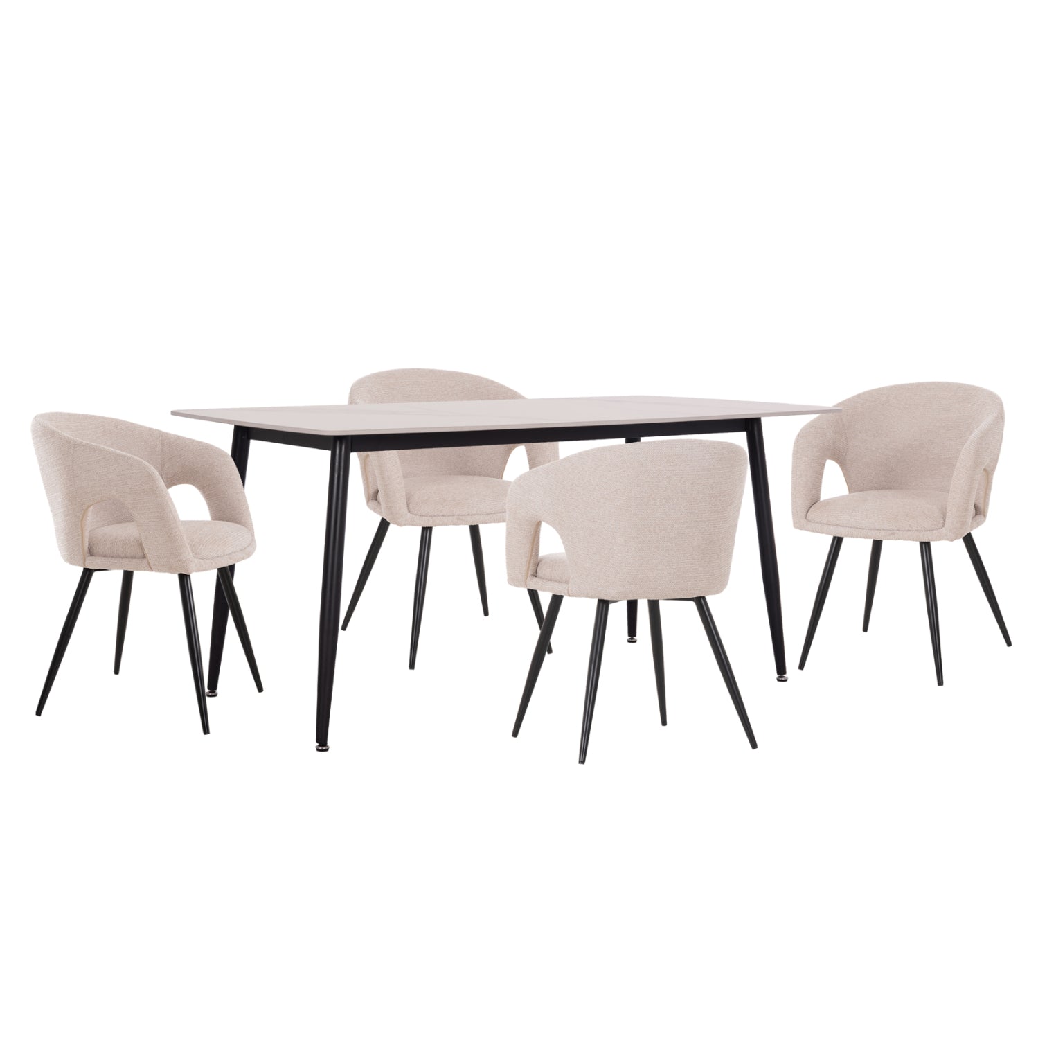 DINING SET 5PCS CORNEL HM10954.02 WHITE MARBLE TOP--BEIGE FABRIC