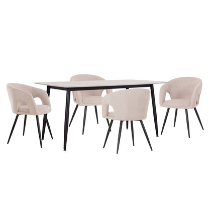 DINING SET 5PCS CORNEL HM10954.02 WHITE MARBLE TOP--BEIGE FABRIC