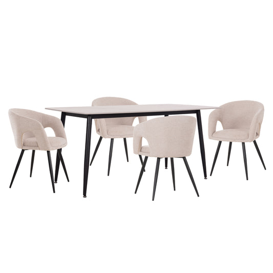 DINING SET 5PCS CORNEL HM10954.02 WHITE MARBLE TOP--BEIGE FABRIC