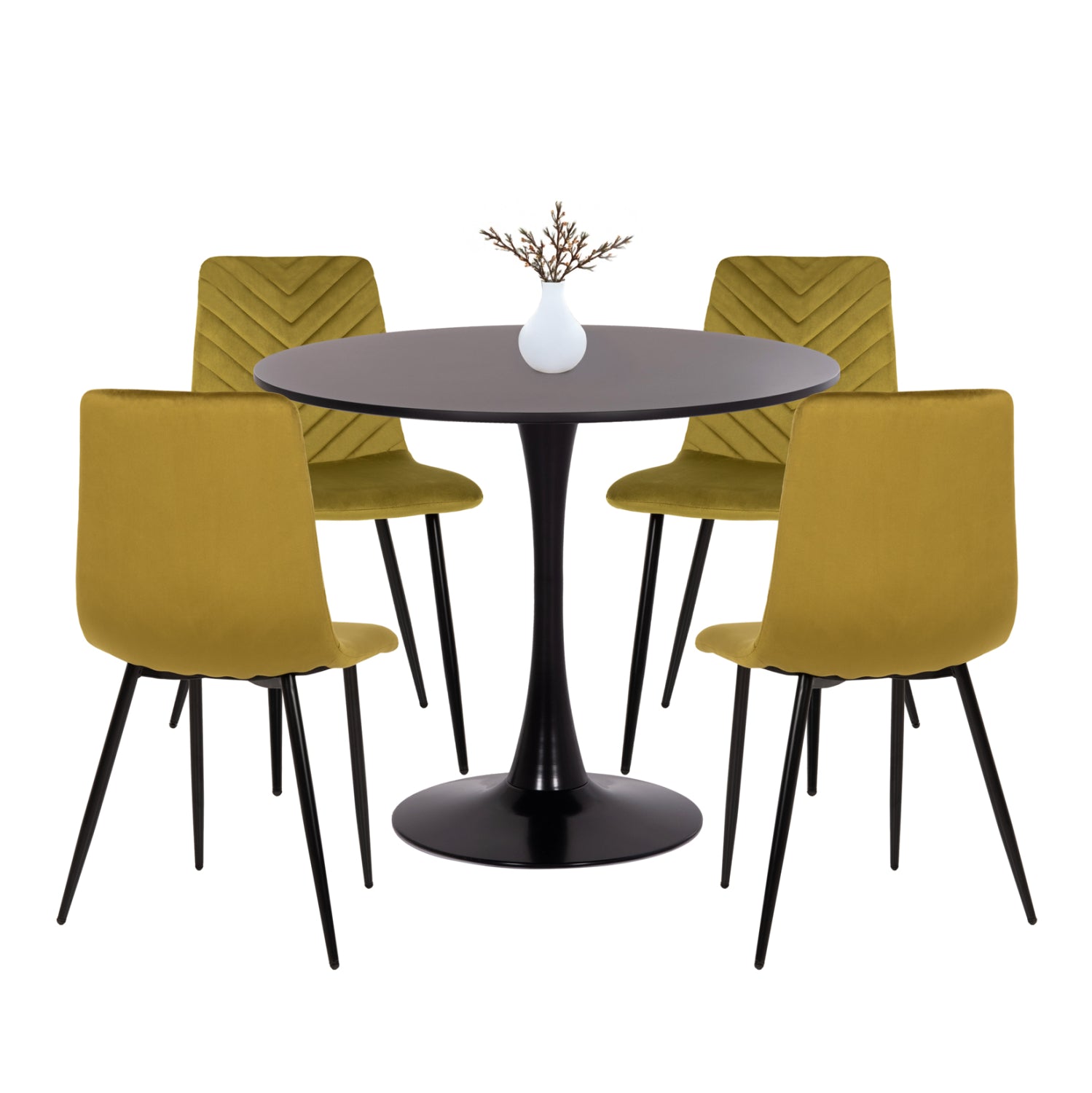 DINING SET 5PCS BROLIN HM10866 ROUND TABLE & 4 DINING CHAIRS IN OLIVE GREEN