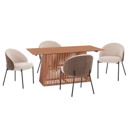 DINING SET 5PCS DETTON HM10958.02 MINDI WOOD--BROWN/BEIGE DINING CHAIRS