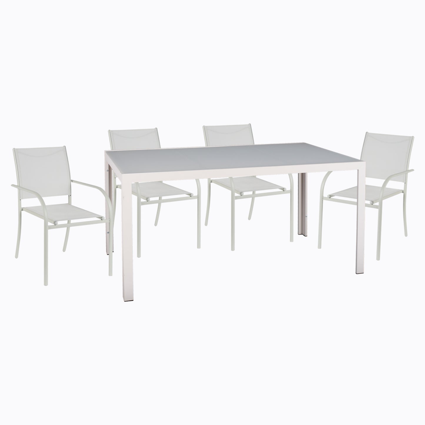 OUTDOOR DINING SET 5PCS OFER HM21030 WHITE METAL TABLE-WHITE METAL ARMCHAIRS