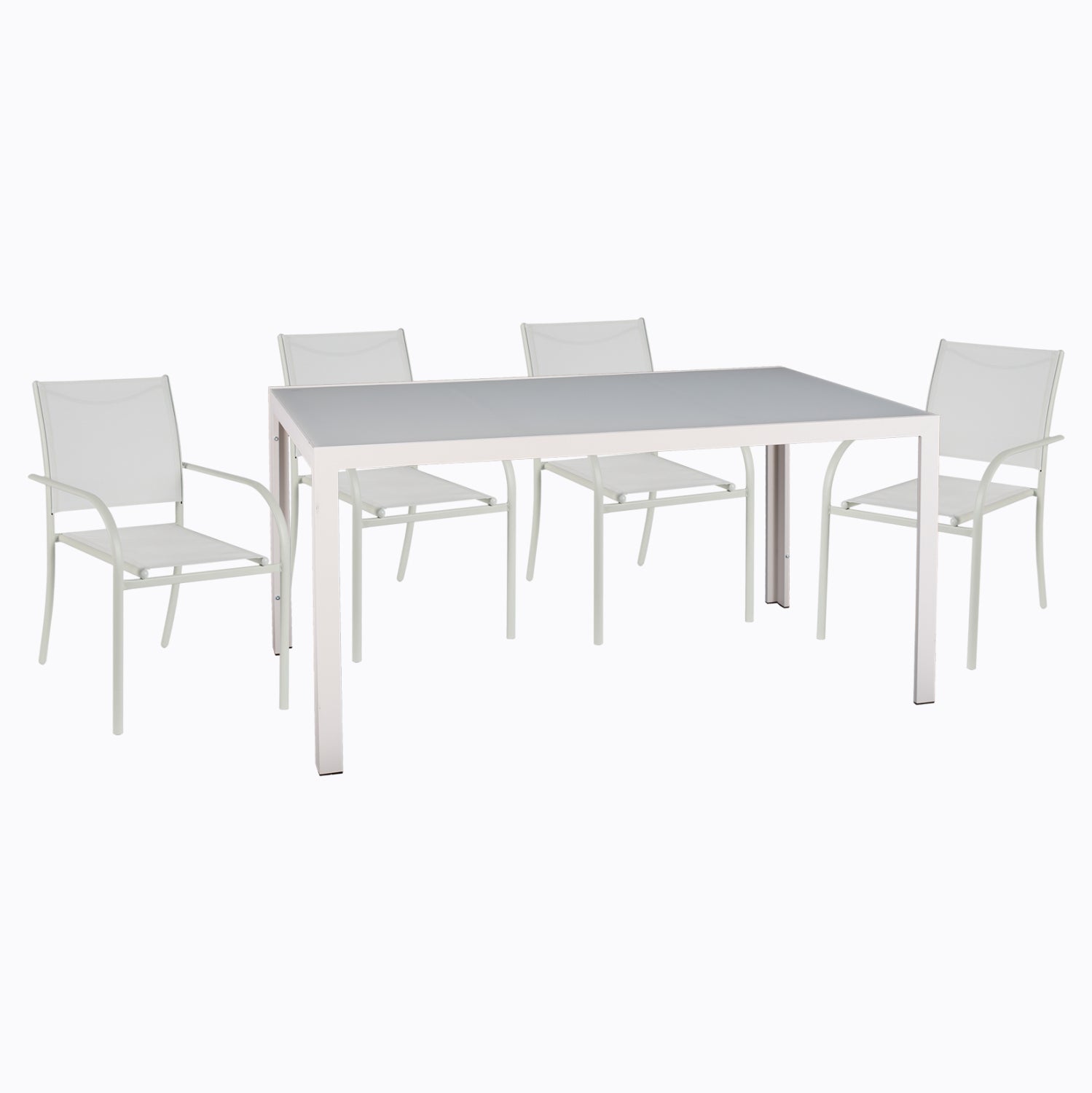OUTDOOR DINING SET 5PCS OFER HM21030 WHITE METAL TABLE-WHITE METAL ARMCHAIRS