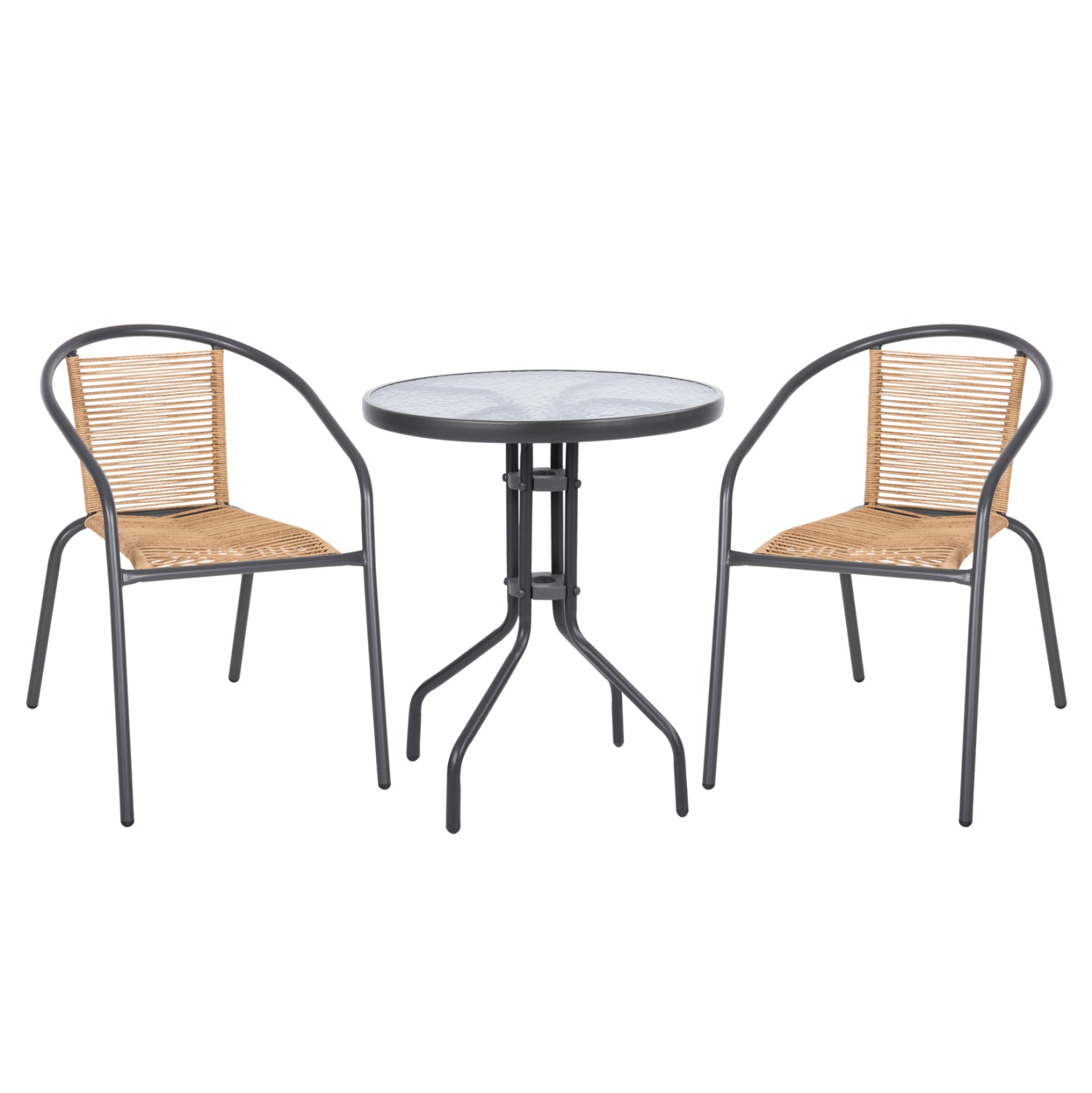 OUTDOOR 3PCS DINING SET LIMA HM10879.02 METAL IN GREY & P.E.RATTAN IN NATURAL (ROUND)