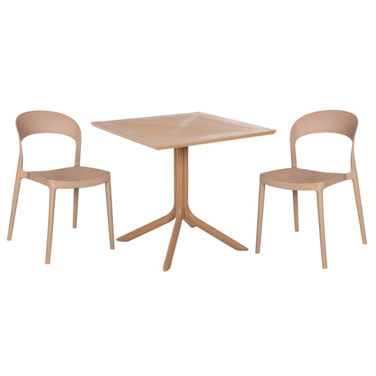 OUTDOOR DINING SET 3PCS CLEO HM21136 POLYPROPYLENE IN CAPPUCCINO COLOR