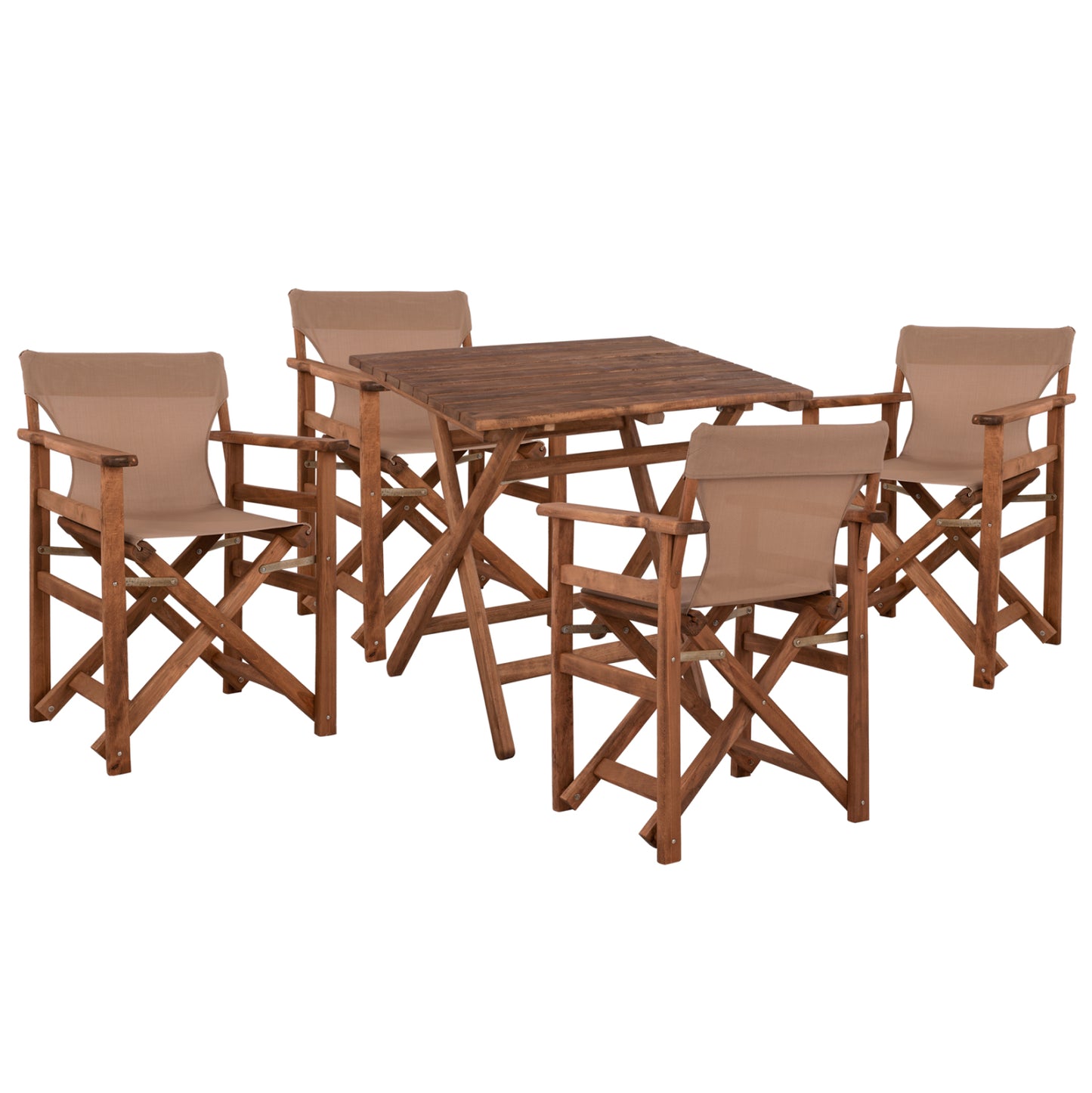 OUTDOOR DINING SET 5PCS LIMNOS HM10871.01 BEECH WOOD IN WALNUT--TEXTILENE IN MOCHA