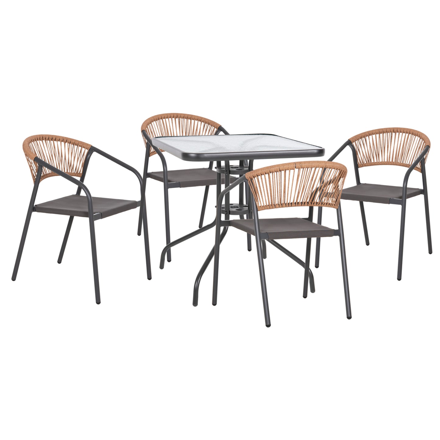 OUTDOOR DINING SET 5PCS FIGO HM10880.01 METALLIC TABLE & ARMCHAIRS IN GREY