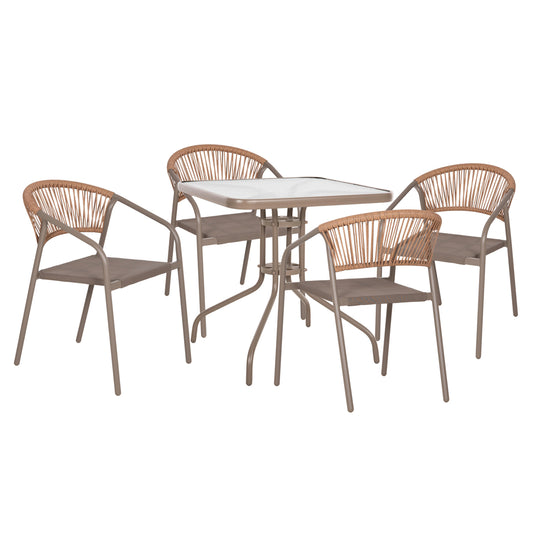 OUTDOOR DINING SET 5PCS FIGO HM10880.04 METALLIC TABLE & ARMCHAIRS IN CHAMPAGNE COLOR