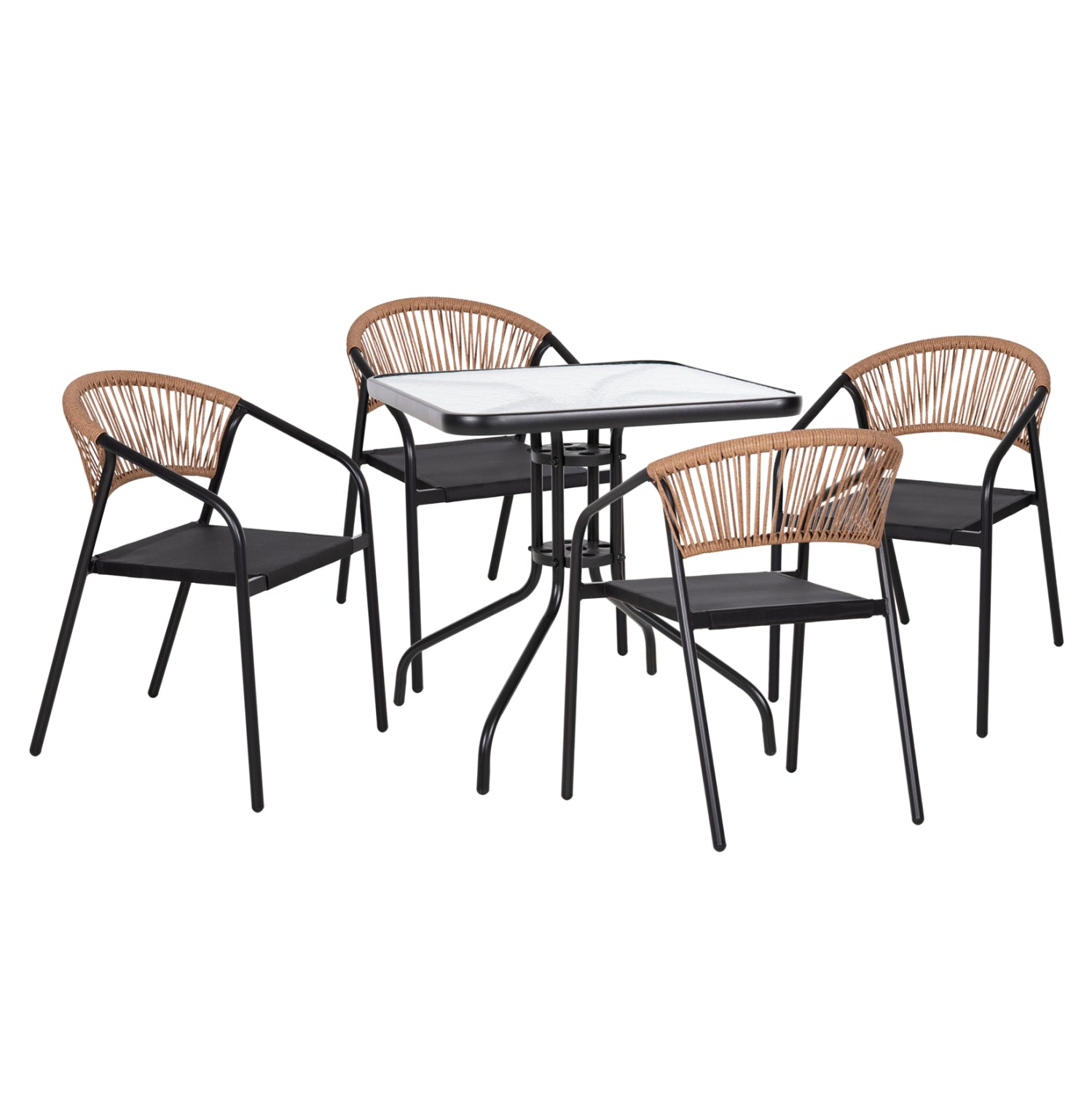 OUTDOOR DINING SET 5PCS FIGO HM10880.03 METALLIC TABLE & ARMCHAIRS IN BLACK
