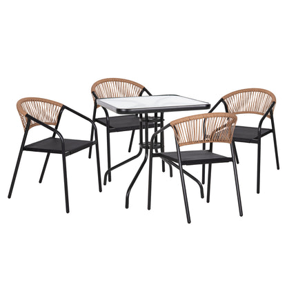 OUTDOOR DINING SET 5PCS FIGO HM10880.03 METALLIC TABLE & ARMCHAIRS IN BLACK