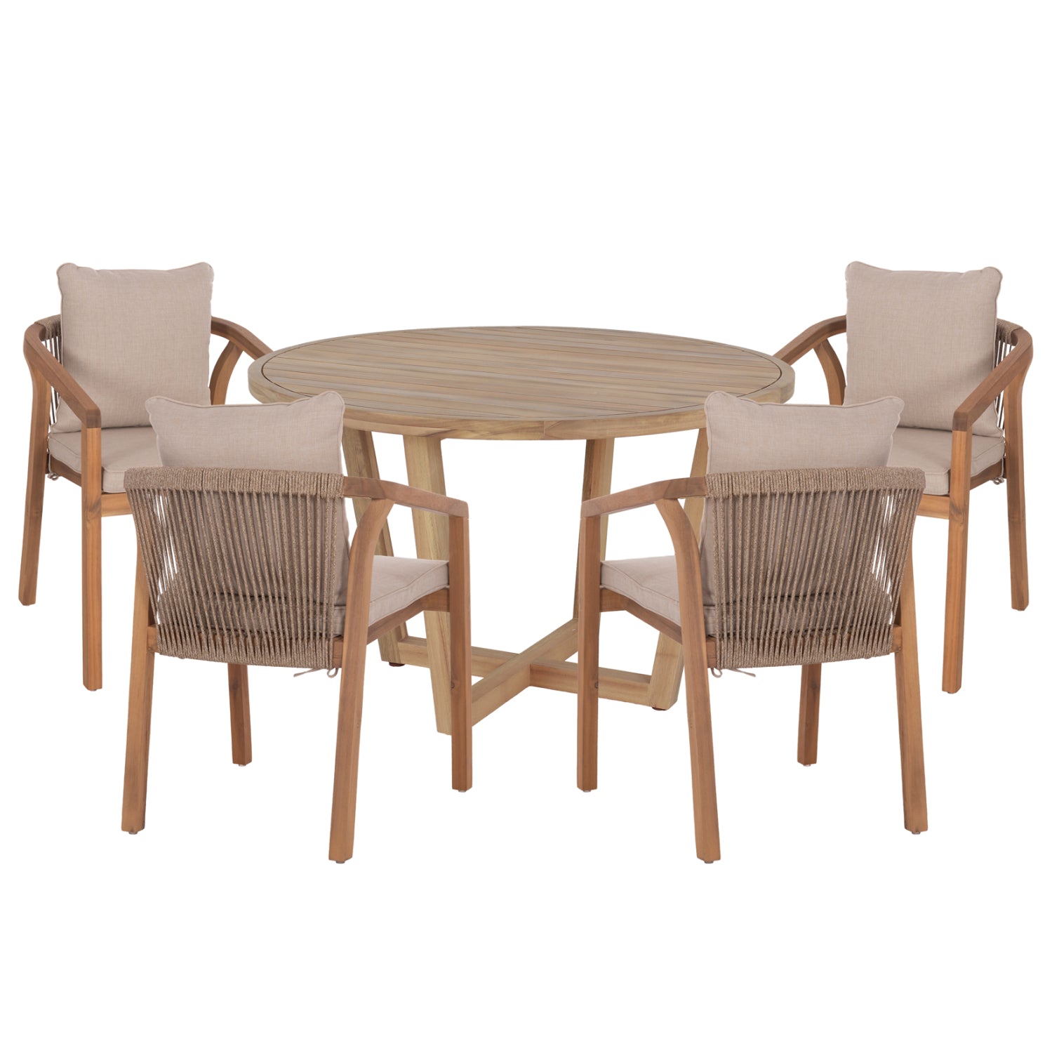 OUTDOOR DINING SET 5PCS PARAISO HM10898.01 ACACIA WOOD IN NATURAL--CUSHIONS IN BEIGE