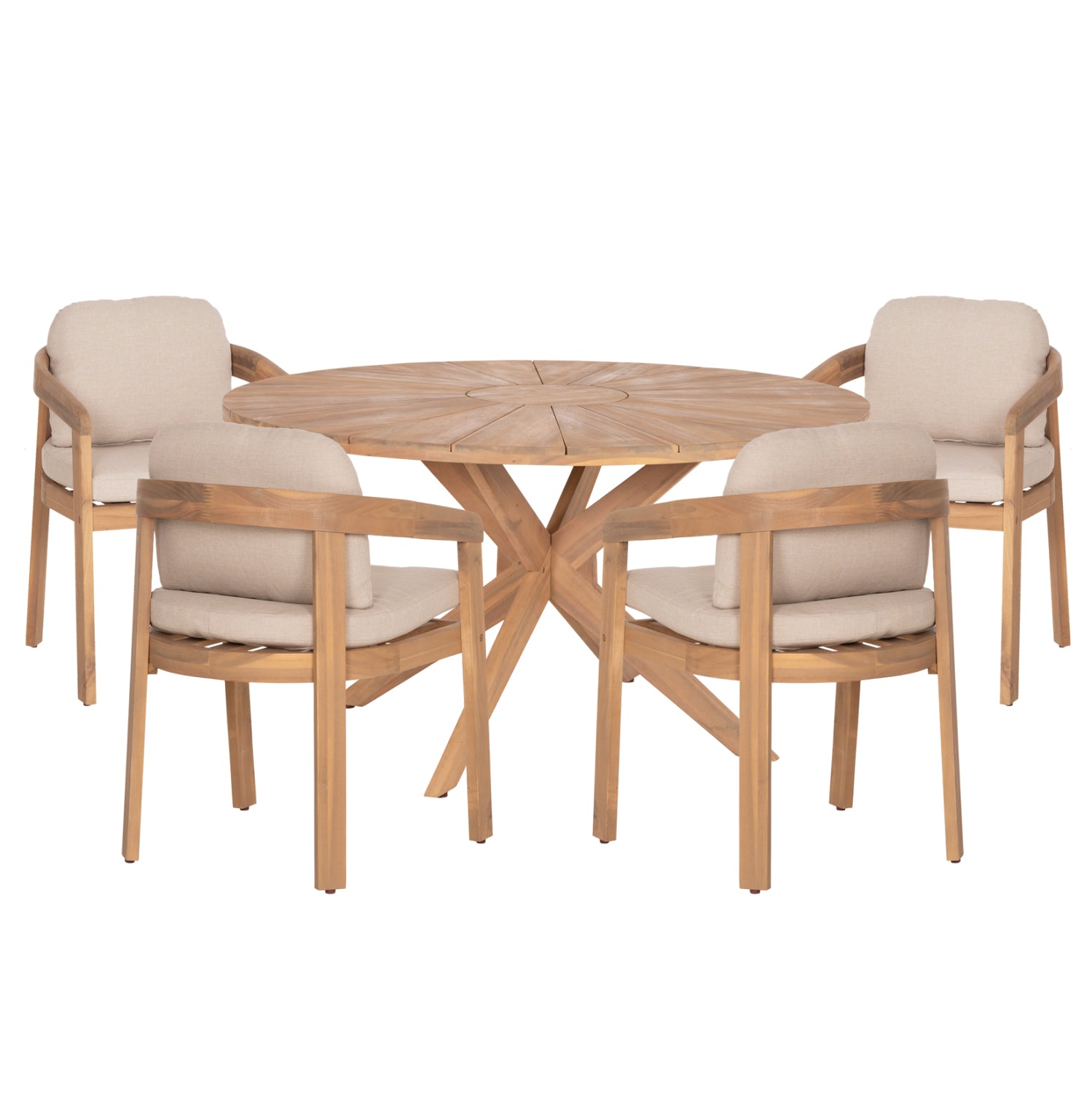 OUTDOOR DINING SET 5PCS CRAVIN HM10904 ACACIA WOOD IN NATURAL--CUSHIONS IN BEIGE