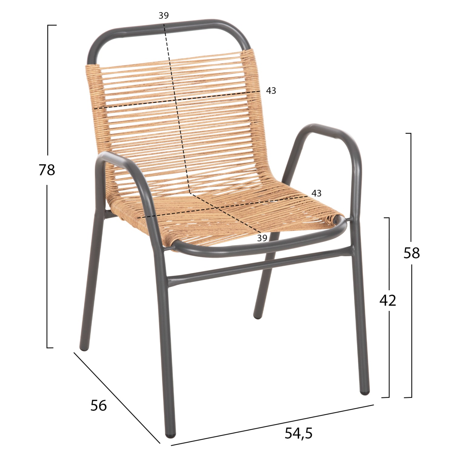 OUTDOOR DINING SET 5PCS AVRIL HM10956.02 GREY METAL--P.E.RATTAN IN NATURAL