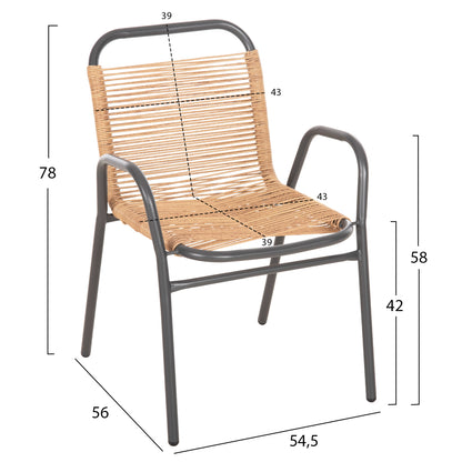 OUTDOOR DINING SET 5PCS AVRIL HM10956.02 GREY METAL--P.E.RATTAN IN NATURAL