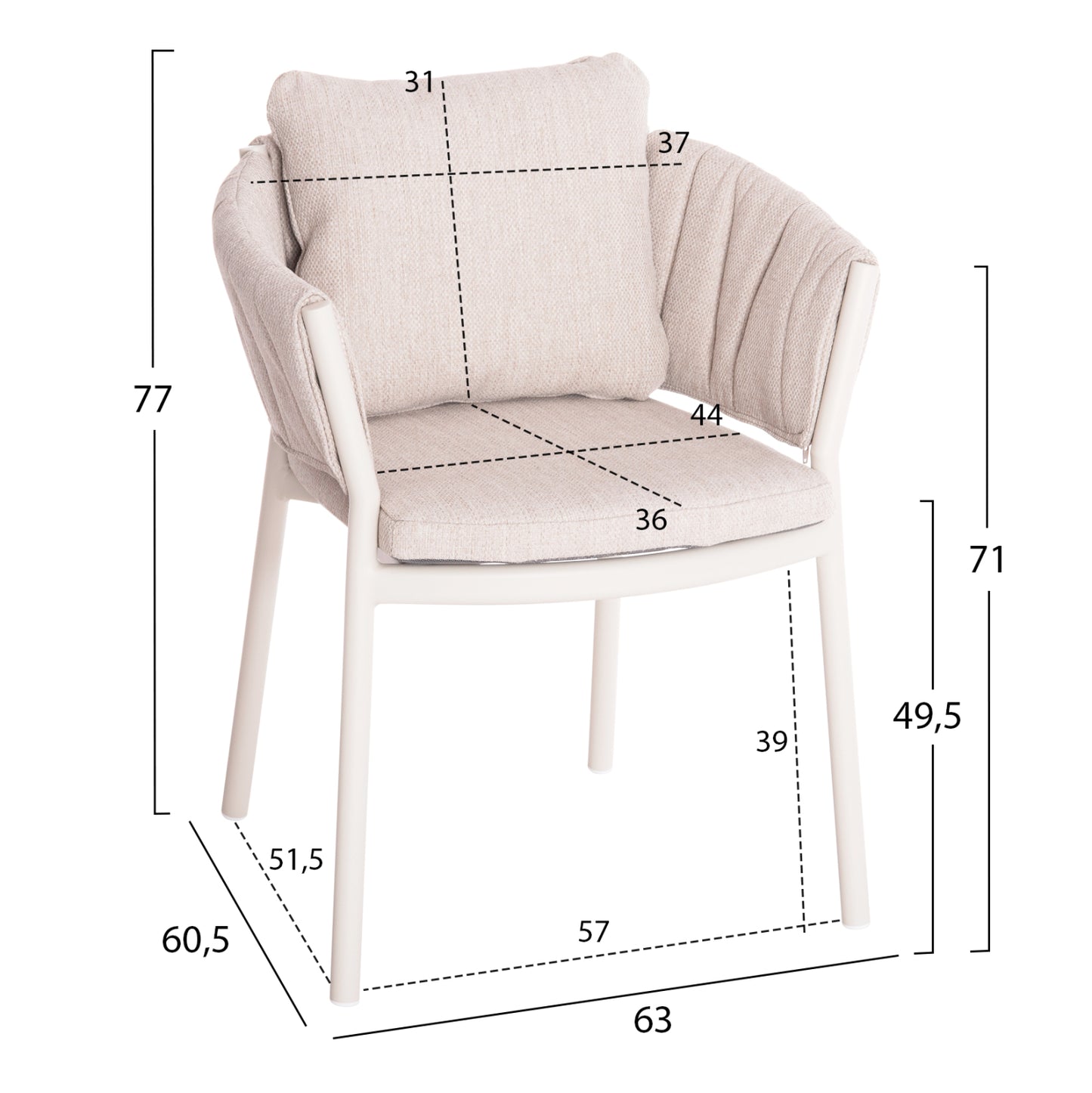 OUTDOOR DINING SET 5PCS SHANKS HM11002.02 ALUMINUM IN CREAM WHITE & OLEFIN CUSHION COVERS IN BEIGE