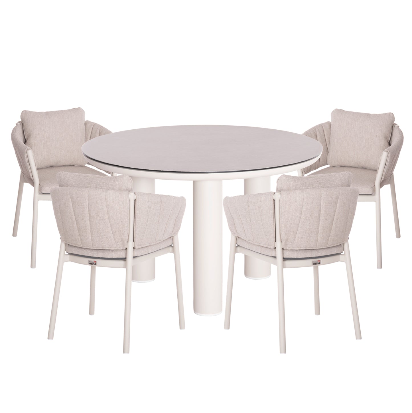 OUTDOOR DINING SET 5PCS SHANKS HM11002.02 ALUMINUM IN CREAM WHITE & OLEFIN CUSHION COVERS IN BEIGE