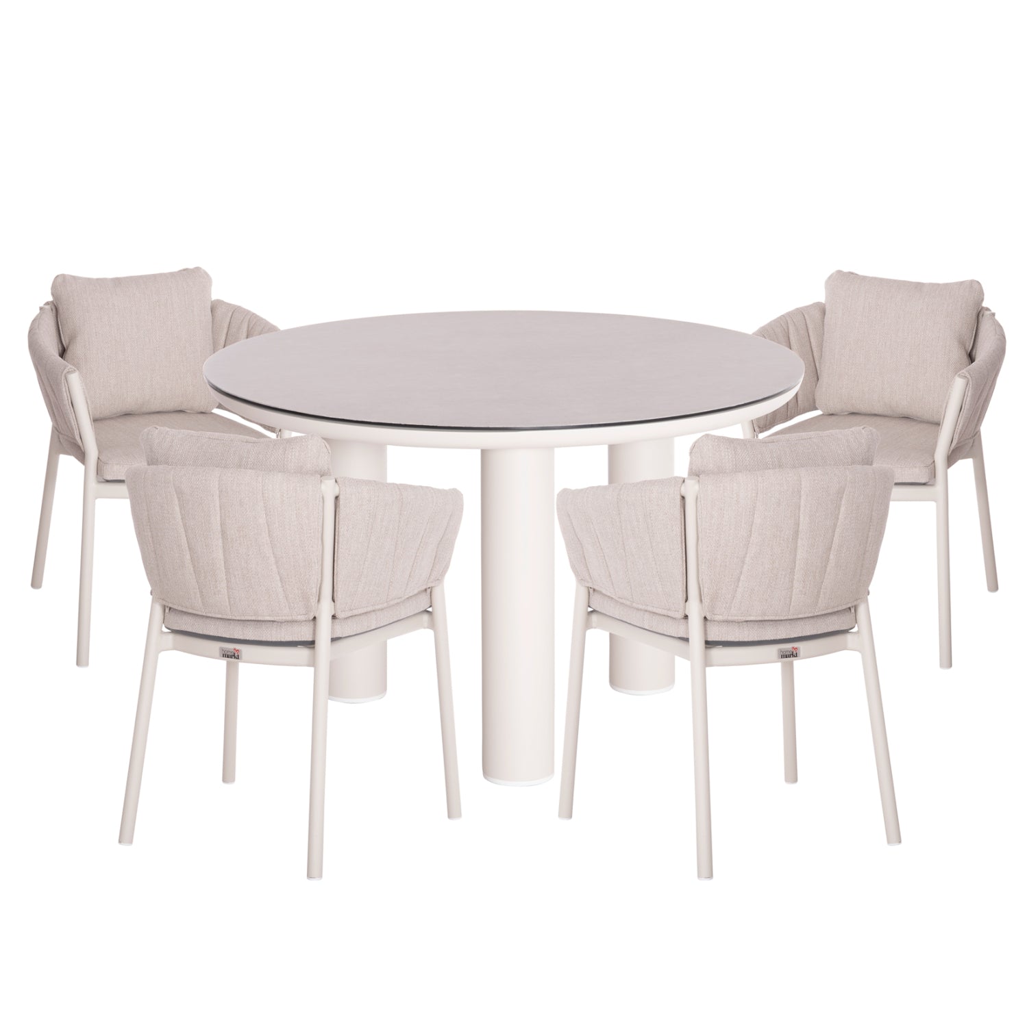 OUTDOOR DINING SET 5PCS SHANKS HM11002.02 ALUMINUM IN CREAM WHITE & OLEFIN CUSHION COVERS IN BEIGE