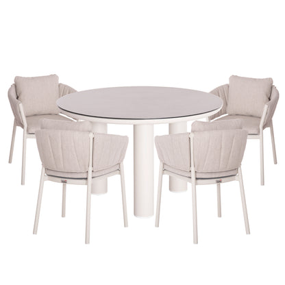 OUTDOOR DINING SET 5PCS SHANKS HM11002.02 ALUMINUM IN CREAM WHITE & OLEFIN CUSHION COVERS IN BEIGE