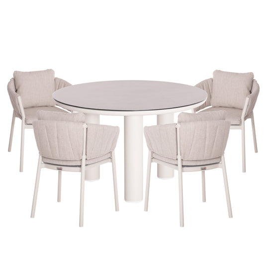 OUTDOOR DINING SET 5PCS SHANKS HM11002.02 ALUMINUM IN CREAM WHITE & OLEFIN CUSHION COVERS IN BEIGE