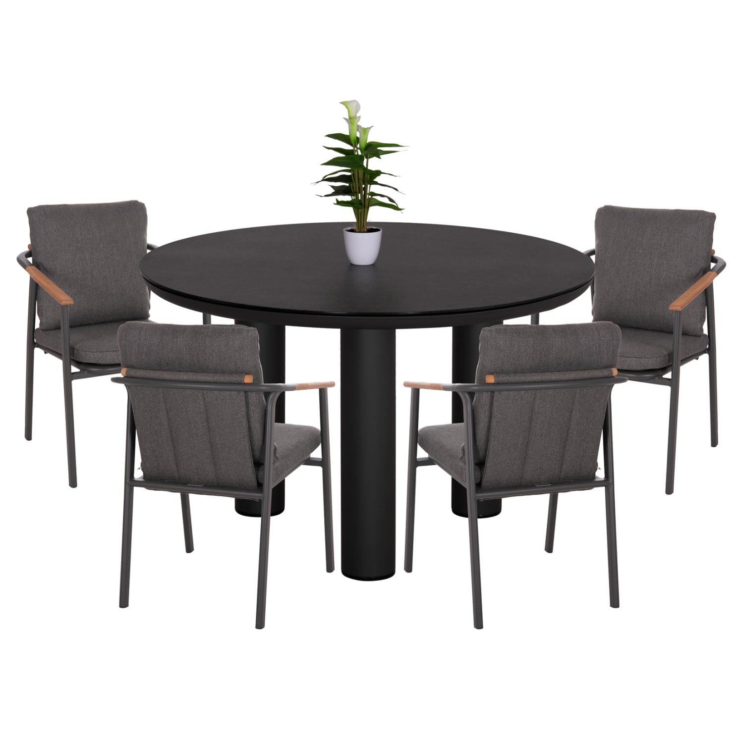 OUTDOOR DINING SET 5PCS SENTI HM11003.01 ALUMINUM & OLEFIN CUSHION COVERS---GREY