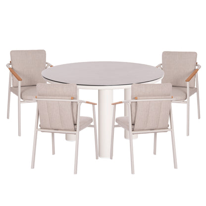 OUTDOOR DINING SET 5PCS SENTI HM11003.02 ALUMINUM CREAM WHITE--OLEFIN CUSHION COVERS BEIGE