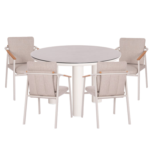 OUTDOOR DINING SET 5PCS SENTI HM11003.02 ALUMINUM CREAM WHITE--OLEFIN CUSHION COVERS BEIGE