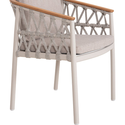 OUTDOOR DINING SET 5PCS STREAM HM11004.02 CREAM WHITE ALUM.--ROPE-OLEFIN CUSHIONS BEIGE