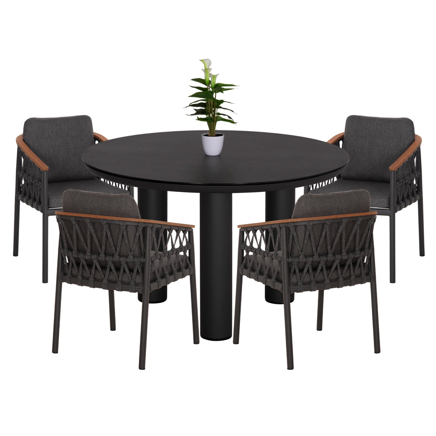 OUTDOOR DINING SET 5PCS STREAM HM11004.01 ALUMINUM-ROPE-OLEFIN CUSHION COVERS---GREY