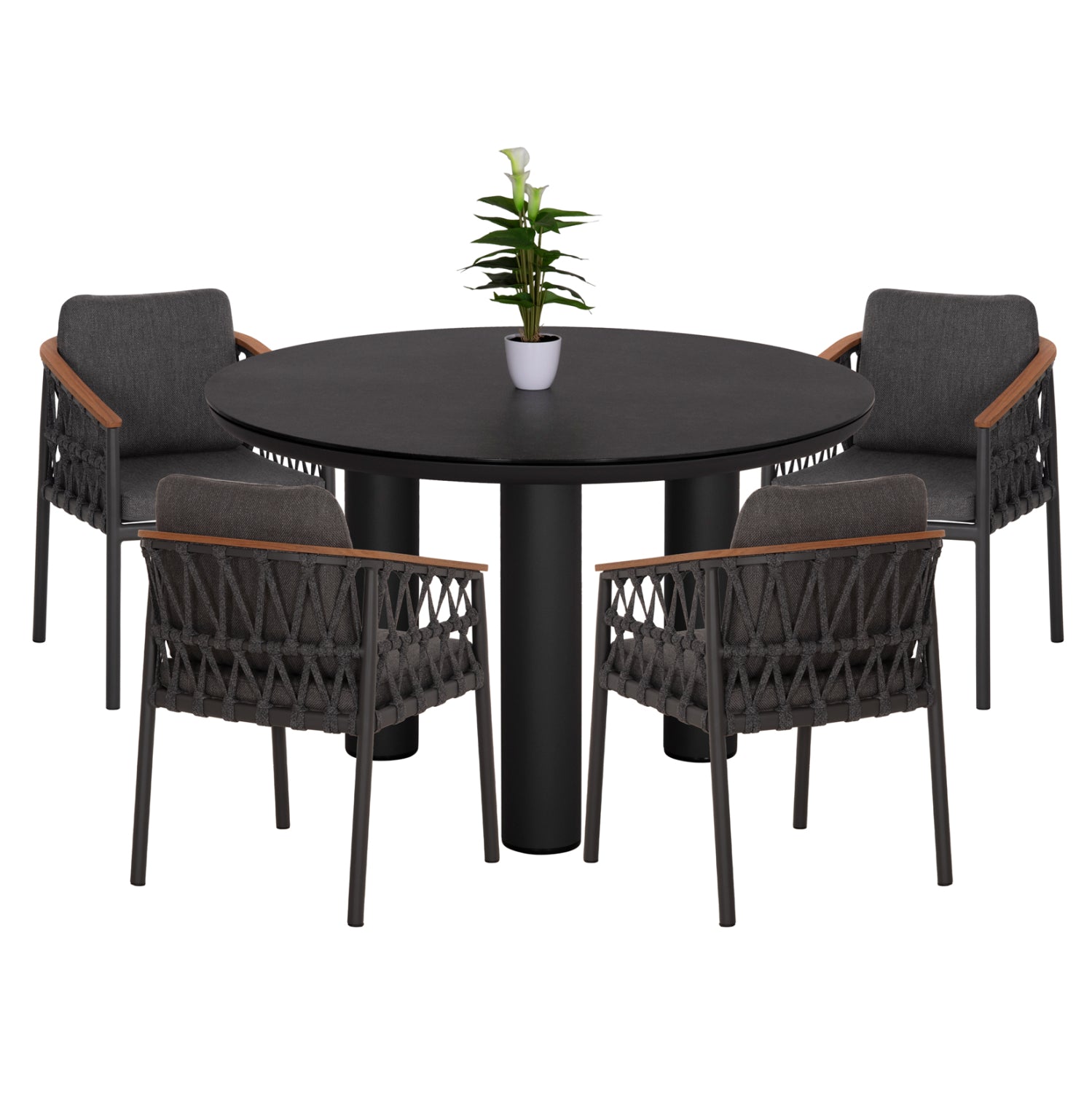 OUTDOOR DINING SET 5PCS STREAM HM11004.01 ALUMINUM-ROPE-OLEFIN CUSHION COVERS---GREY