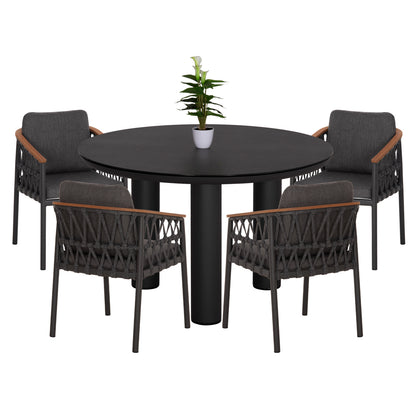 OUTDOOR DINING SET 5PCS STREAM HM11004.01 ALUMINUM-ROPE-OLEFIN CUSHION COVERS---GREY