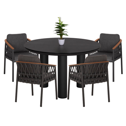 OUTDOOR DINING SET 5PCS STREAM HM11004.01 ALUMINUM-ROPE-OLEFIN CUSHION COVERS---GREY