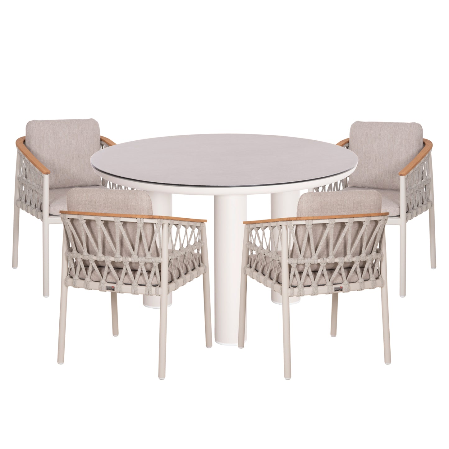 OUTDOOR DINING SET 5PCS STREAM HM11004.02 CREAM WHITE ALUM.--ROPE-OLEFIN CUSHIONS BEIGE