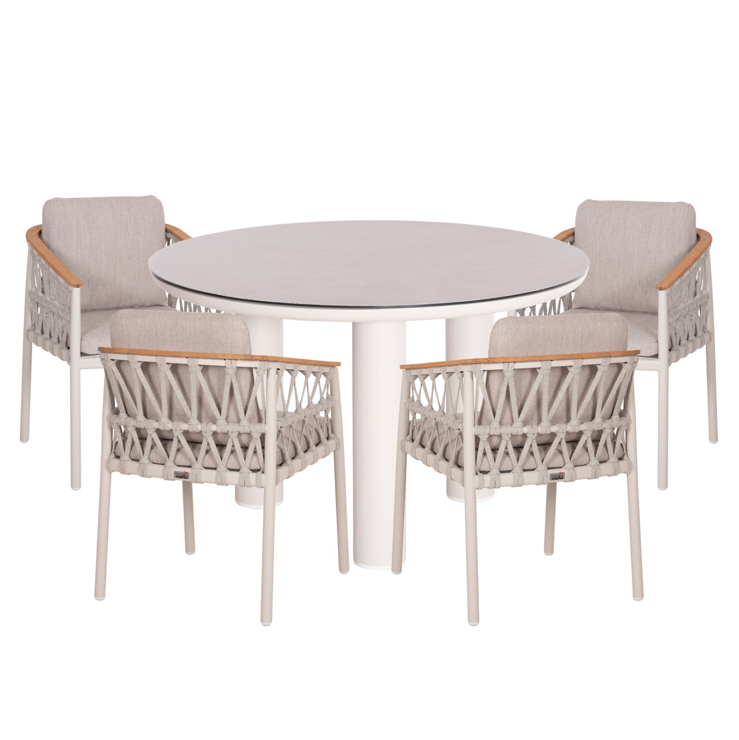 OUTDOOR DINING SET 5PCS STREAM HM11004.02 CREAM WHITE ALUM.--ROPE-OLEFIN CUSHIONS BEIGE