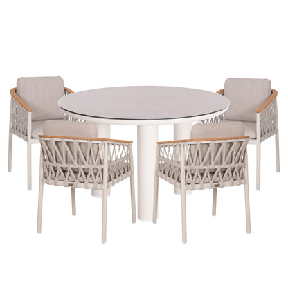 OUTDOOR DINING SET 5PCS STREAM HM11004.02 CREAM WHITE ALUM.--ROPE-OLEFIN CUSHIONS BEIGE