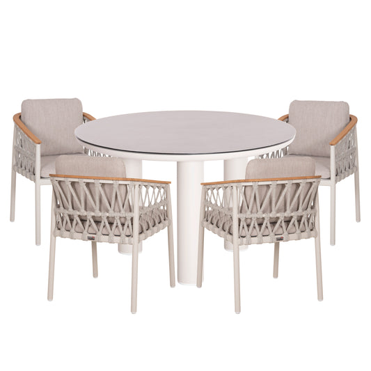 OUTDOOR DINING SET 5PCS STREAM HM11004.02 CREAM WHITE ALUM.--ROPE-OLEFIN CUSHIONS BEIGE