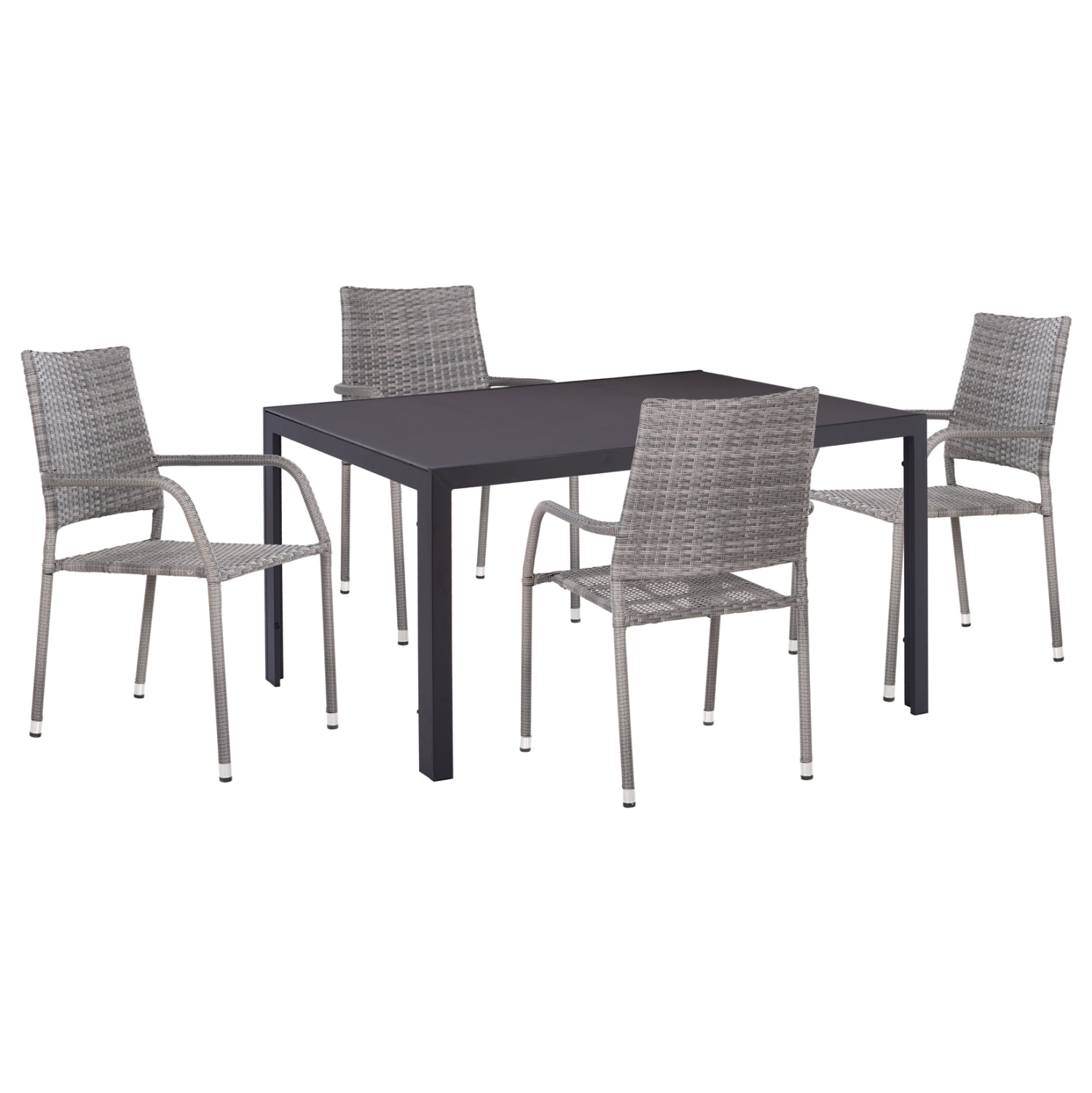 OUTDOOR DINING SET 5PCS MORNER HM21008 METAL & WICKER RATTAN IN GREY