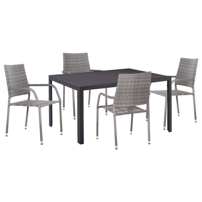 OUTDOOR DINING SET 5PCS MORNER HM21008 METAL & WICKER RATTAN IN GREY