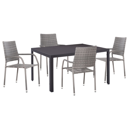OUTDOOR DINING SET 5PCS MORNER HM21008 METAL & WICKER RATTAN IN GREY