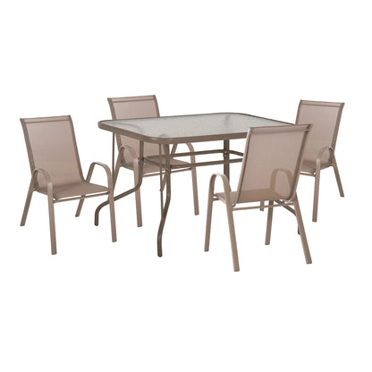 OUTDOOR DINING SET 5PCS LEON HM5193.04 TABLE-CHAIRS METAL IN CHAMPAGNE COLOR