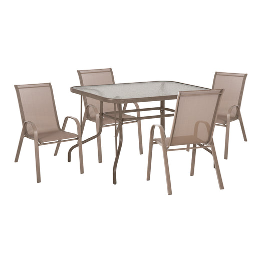 OUTDOOR DINING SET 5PCS LEON HM5193.04 TABLE-CHAIRS METAL IN CHAMPAGNE COLOR
