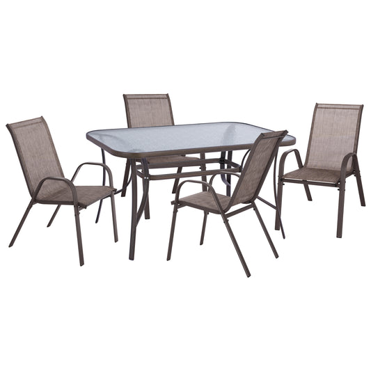 OUTDOOR DINING SET 5PCS HM5200.02 WITH 4 CHAIRS & TABLE 140X80--BROWN COLOR