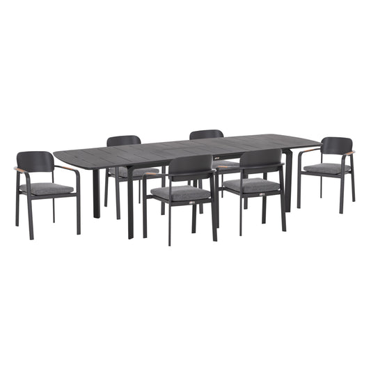 OUTDOOR 6-SEAT DINING SET ELARA HM10726.01 GREY ALUMINUM-EXTENDABLE DINING TABLE