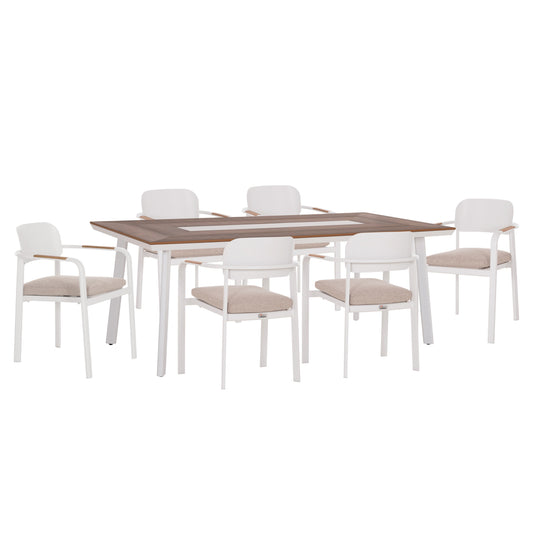 OUTDOOR DINING SET 7PCS ELARA HM10827.02 ALUMINUM IN WHITE--POLYWOOD