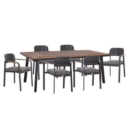 OUTDOOR DINING SET 7PCS ELARA HM10827.01 ALUMINUM IN GREY--POLYWOOD