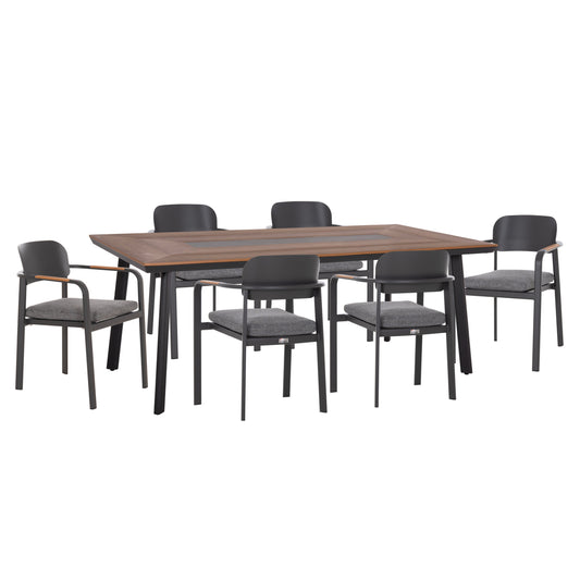 OUTDOOR DINING SET 7PCS ELARA HM10827.01 ALUMINUM IN GREY--POLYWOOD