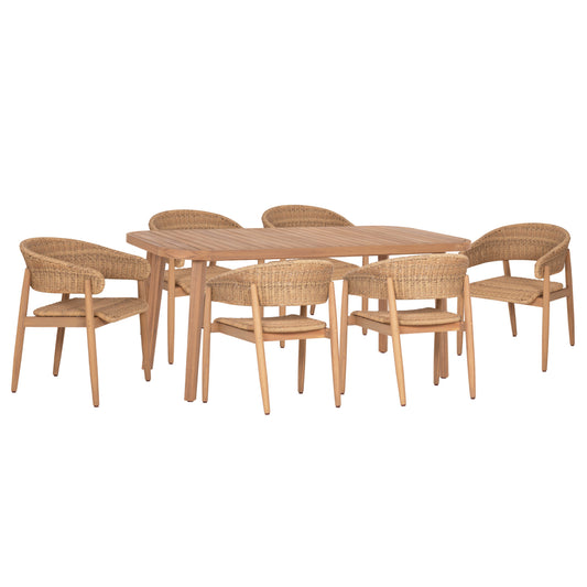 OUTDOOR DINING SET 7PCS CORT HM10908 ACACIA WOOD & ROPE IN NATURAL COLORS