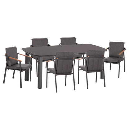 OUTDOOR DINING SET 7PCS SENTI HM10908.01 ALUMINUM & OLEFIN CUSHION COVERS---GREY