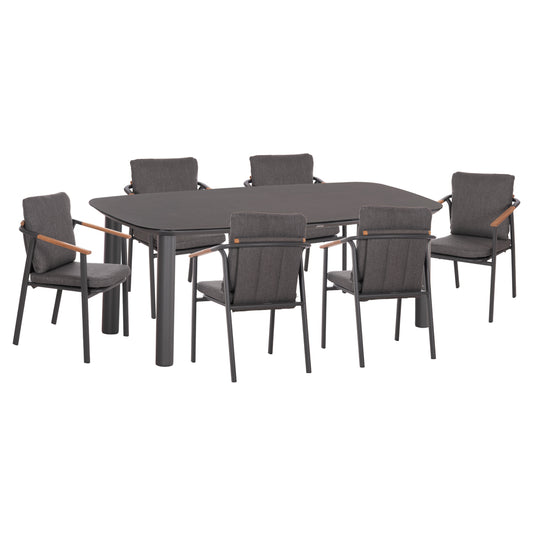 OUTDOOR DINING SET 7PCS SENTI HM10908.01 ALUMINUM & OLEFIN CUSHION COVERS---GREY