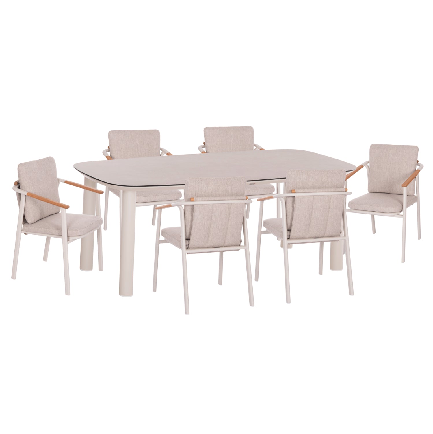 OUTDOOR DINING SET 7PCS SENTI HM10908.02 ALUMINUM IN CREAM WHITE & BEIGE OLEFIN CUSHION COVERS