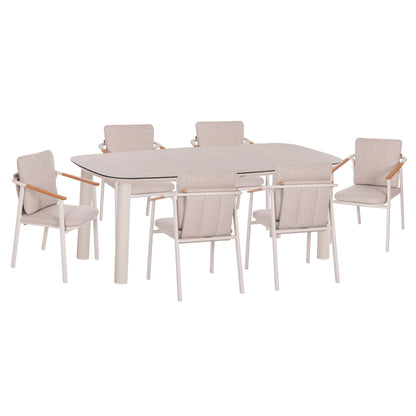 OUTDOOR DINING SET 7PCS SENTI HM10908.02 ALUMINUM IN CREAM WHITE & BEIGE OLEFIN CUSHION COVERS